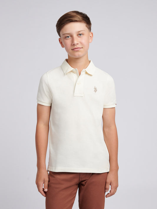 Boys Double Horsemen Polo Shirt in Whisper White