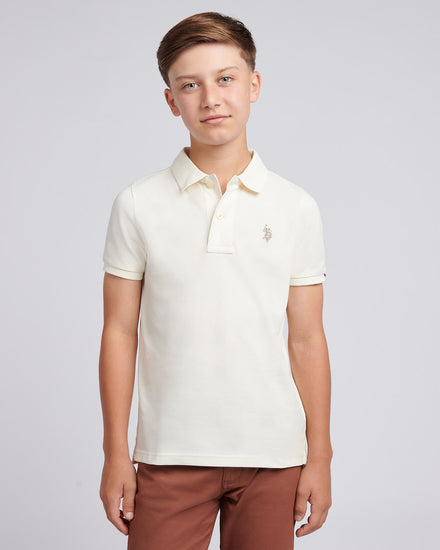 Boys Double Horsemen Polo Shirt in Whisper White