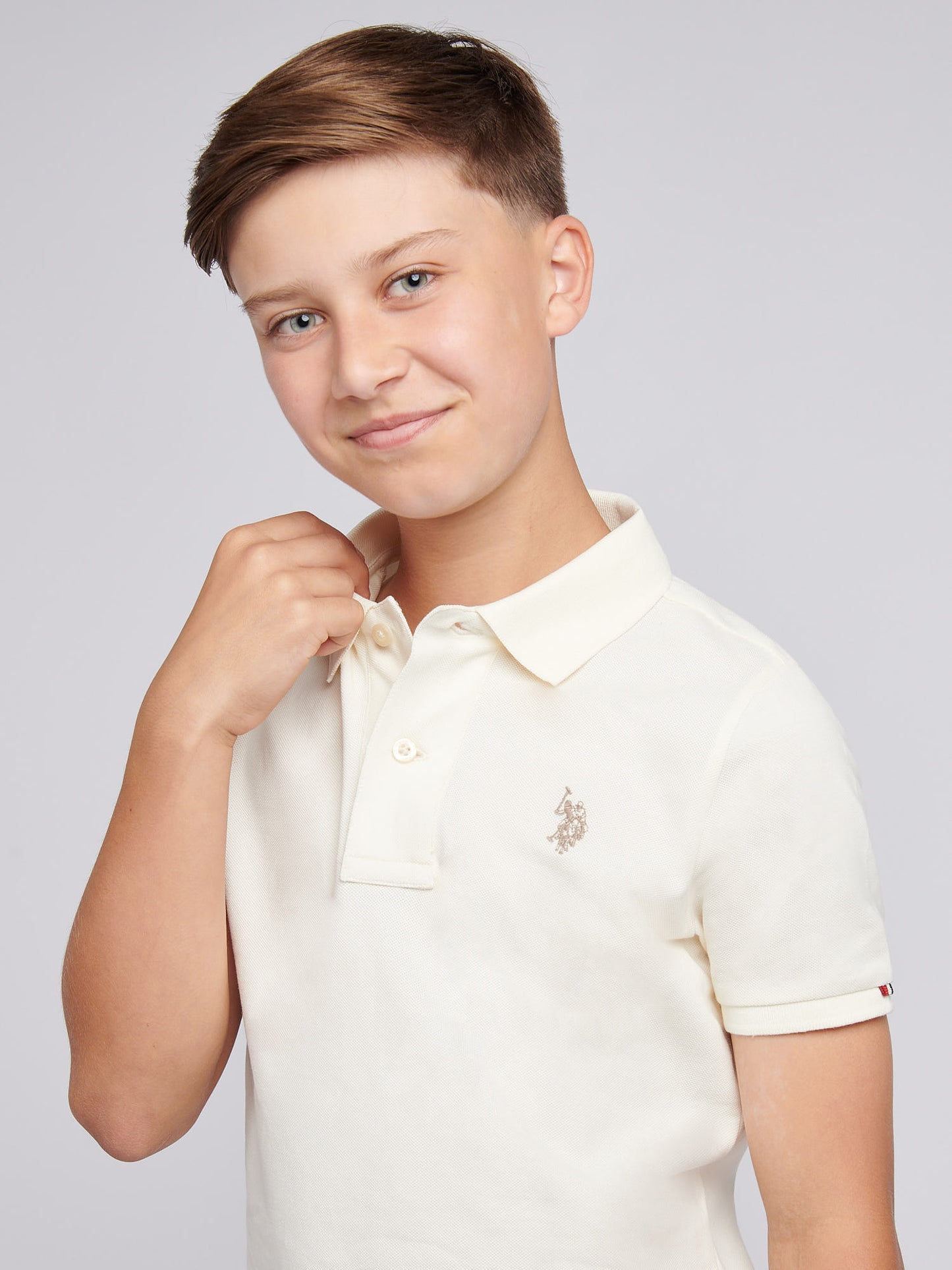 Boys Double Horsemen Polo Shirt in Whisper White