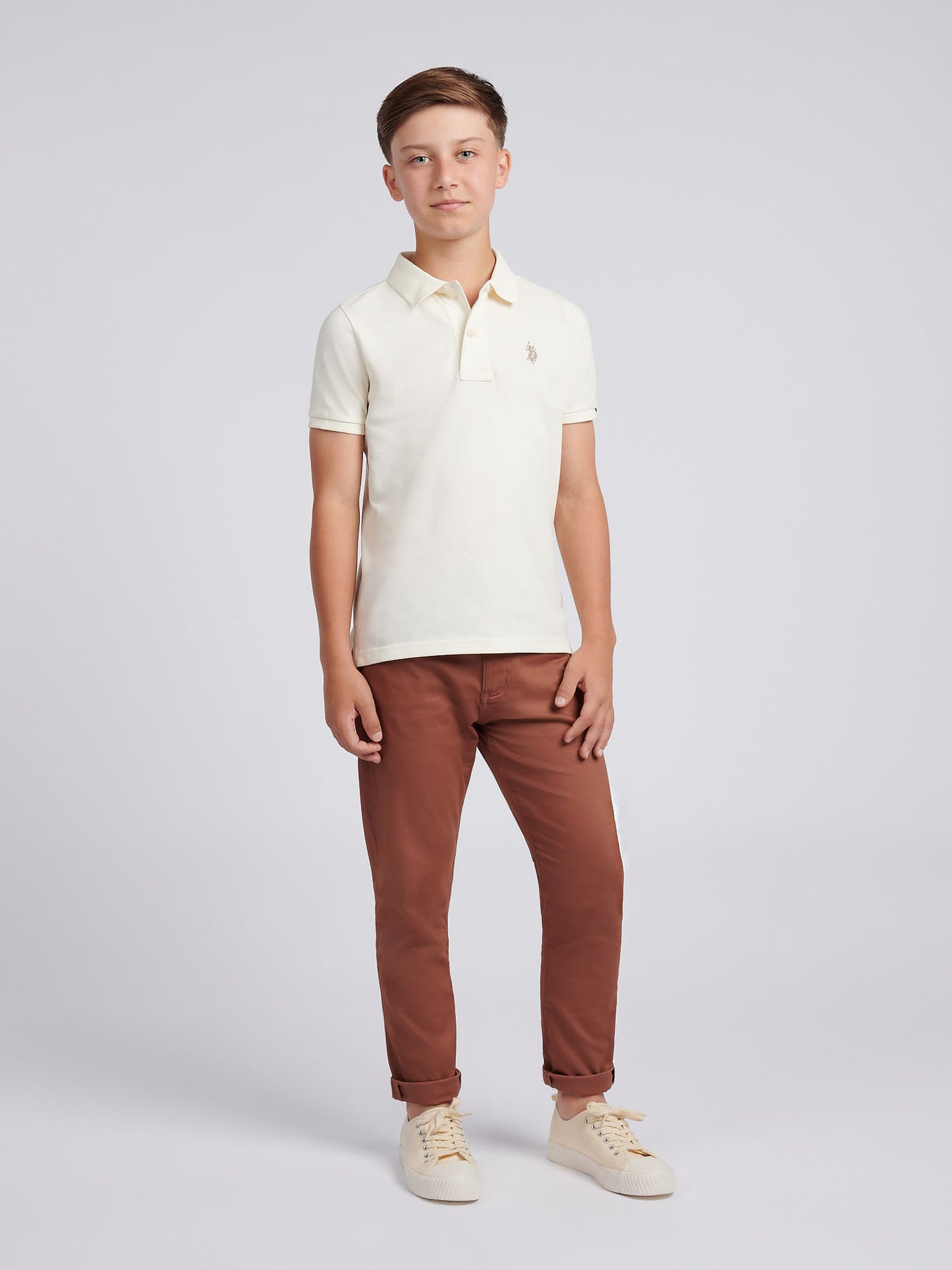 Boys Double Horsemen Polo Shirt in Whisper White