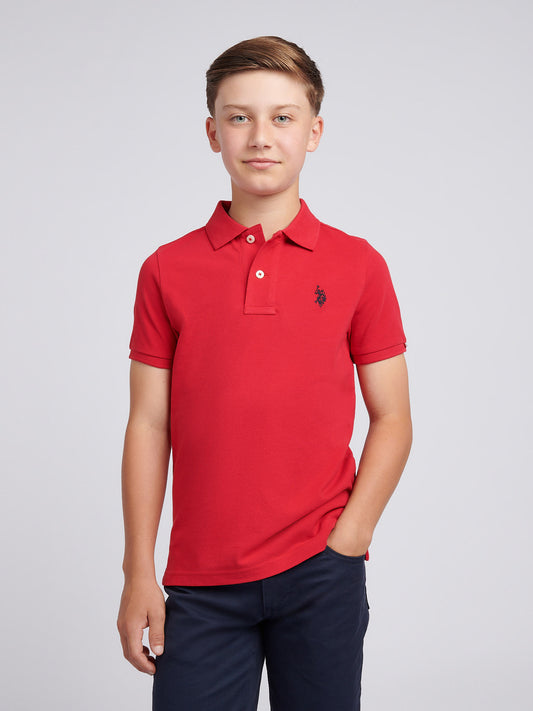 Boys Double Horsemen Polo Shirt in Haute Red