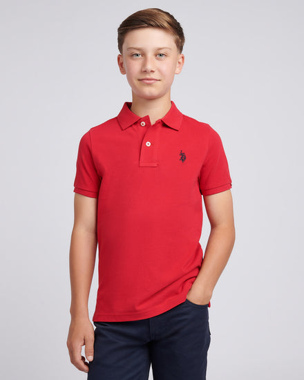 Boys Double Horsemen Polo Shirt in Haute Red