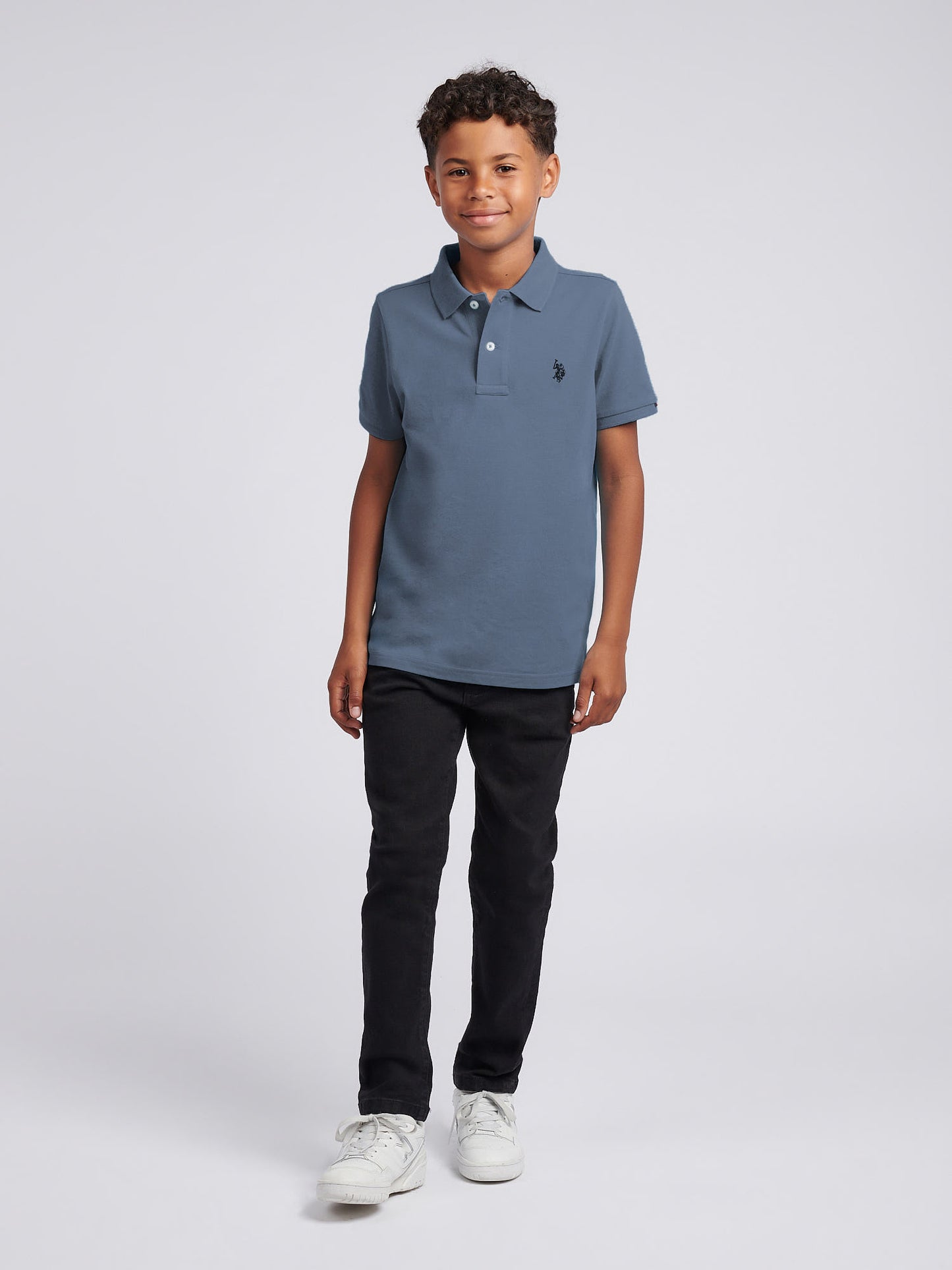 Boys Double Horsemen Polo Shirt in Vintage Indigo