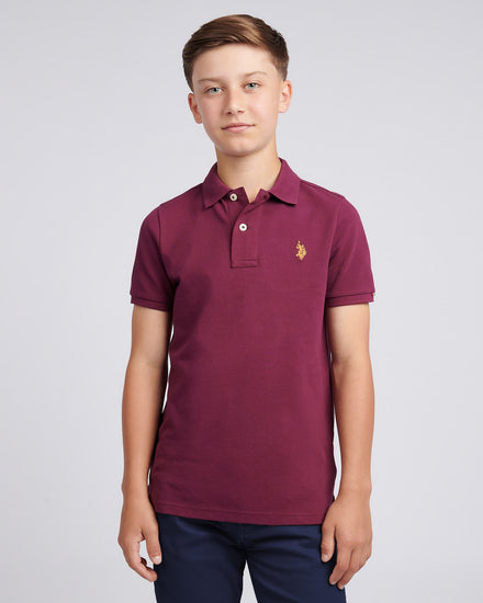 Boys Double Horsemen Polo Shirt in Grape Wine