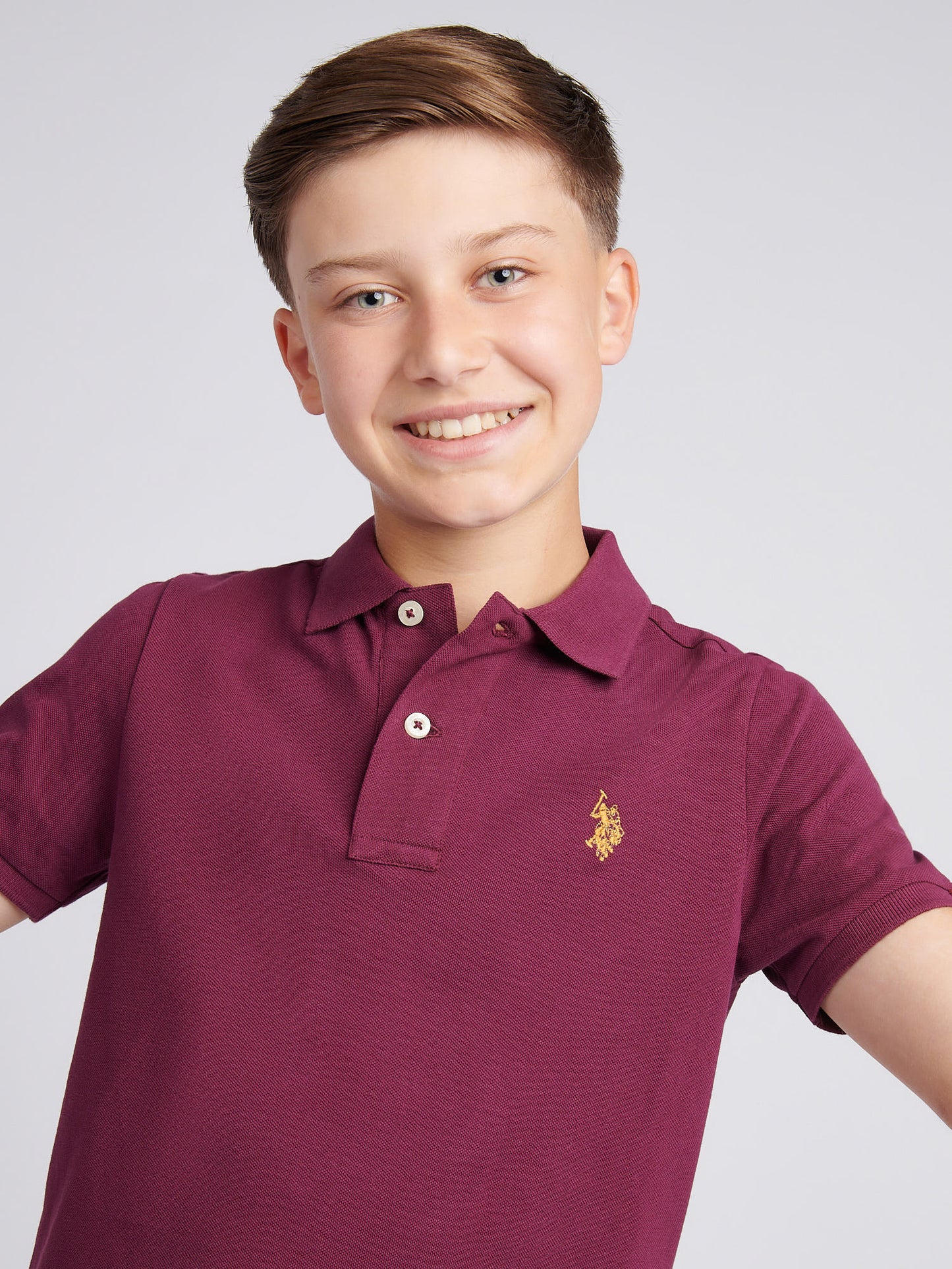 Boys Double Horsemen Polo Shirt in Grape Wine