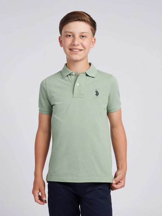 Boys Double Horsemen Polo Shirt in Iceberg Green