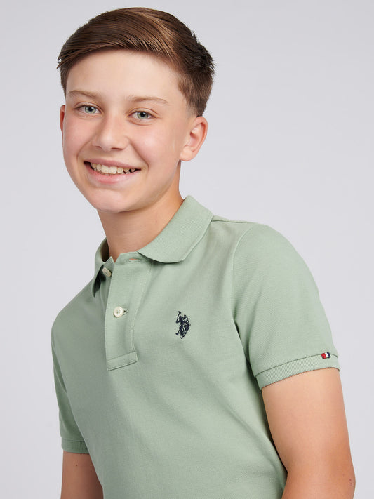 Boys Double Horsemen Polo Shirt in Iceberg Green