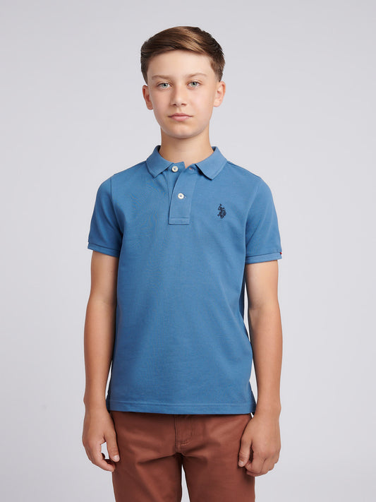 Boys Double Horsemen Polo Shirt in Blue Horizon
