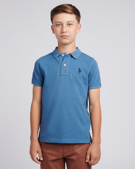 Boys Double Horsemen Polo Shirt in Blue Horizon