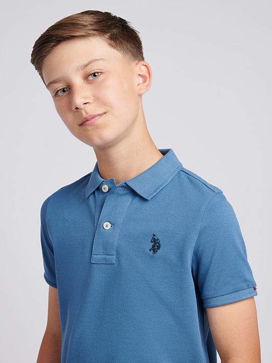Boys Double Horsemen Polo Shirt in Blue Horizon