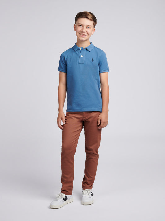Boys Double Horsemen Polo Shirt in Blue Horizon
