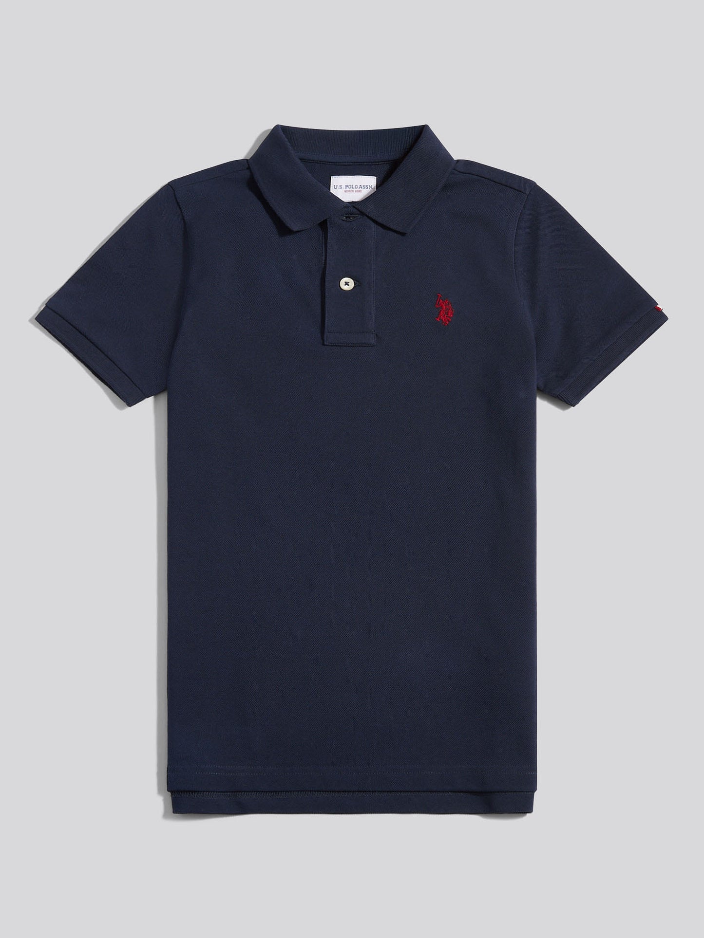 Boys Double Horsemen Polo Shirt in Dark Sapphire Navy / Haute Red DHM