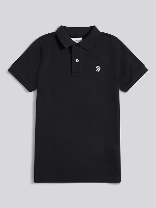 Boys Double Horsemen Polo Shirt in Black Bright White DHM