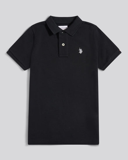 Boys Double Horsemen Polo Shirt in Black Bright White DHM