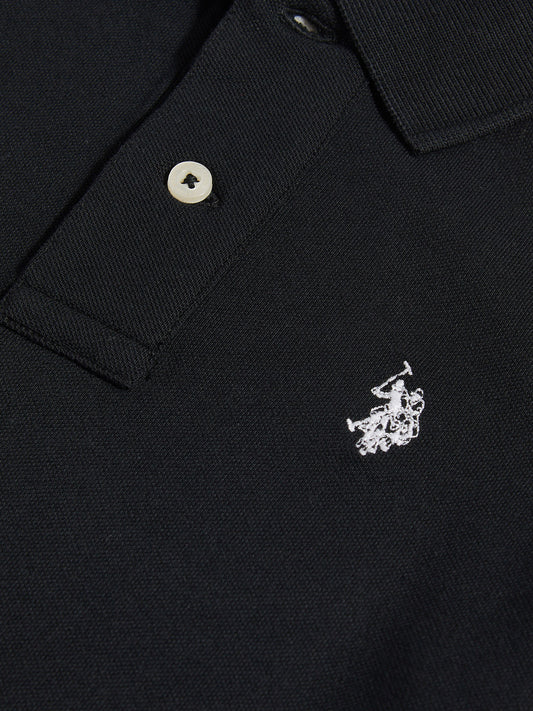Boys Double Horsemen Polo Shirt in Black Bright White DHM