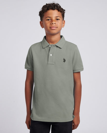 Boys Double Horsemen Polo Shirt in Mulled Basil
