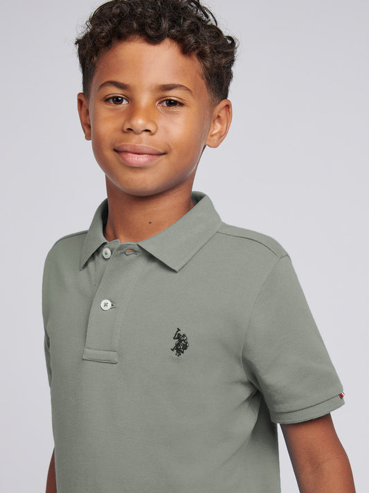 Boys Double Horsemen Polo Shirt in Mulled Basil