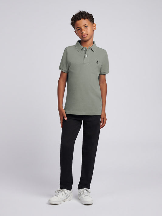 Boys Double Horsemen Polo Shirt in Mulled Basil