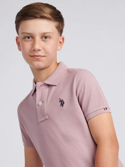 Boys Double Horsemen Polo Shirt in Elderberry