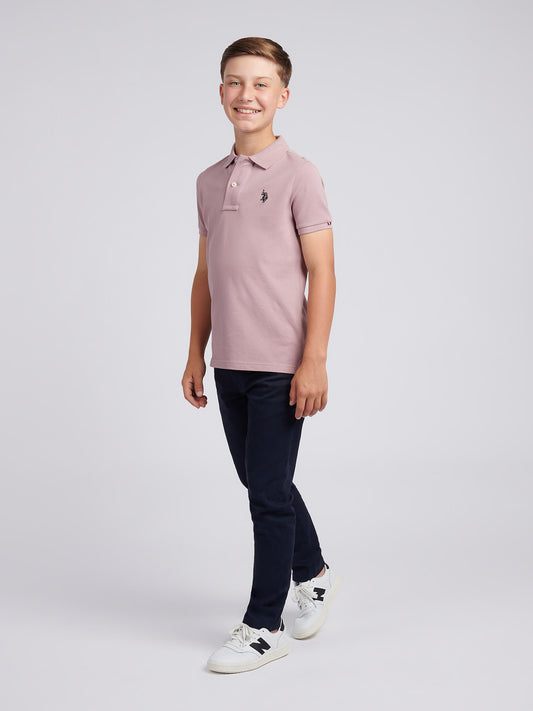 Boys Double Horsemen Polo Shirt in Elderberry