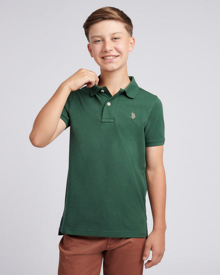 Boys Double Horsemen Polo Shirt in Pineneedle