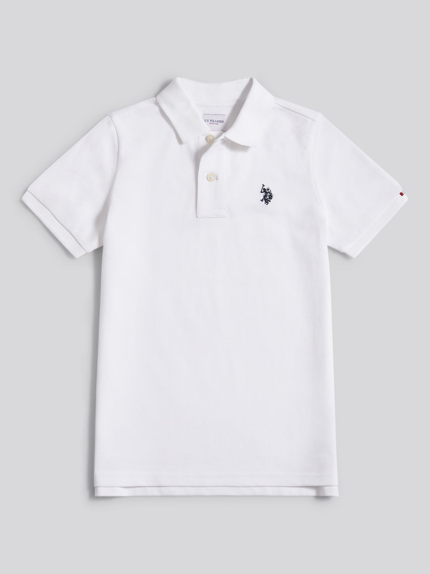 Boys Double Horsemen Polo Shirt in White / Dark Sapphire Navy DHM