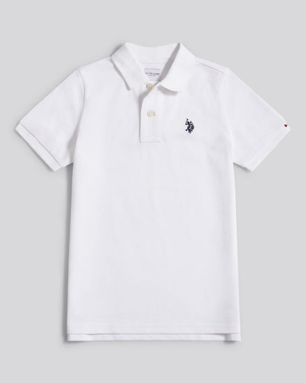 Boys Double Horsemen Polo Shirt in White / Dark Sapphire Navy DHM