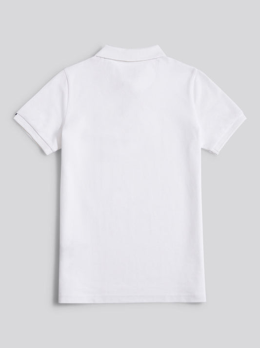 Boys Double Horsemen Polo Shirt in White / Dark Sapphire Navy DHM