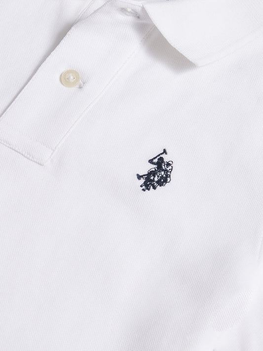 Boys Double Horsemen Polo Shirt in White / Dark Sapphire Navy DHM