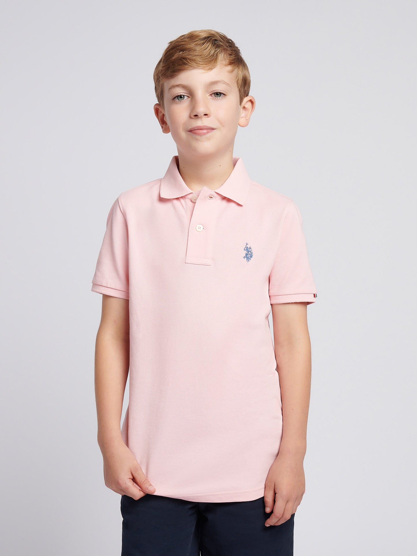 Boys Double Horsemen Polo Shirt in Tickled Pink