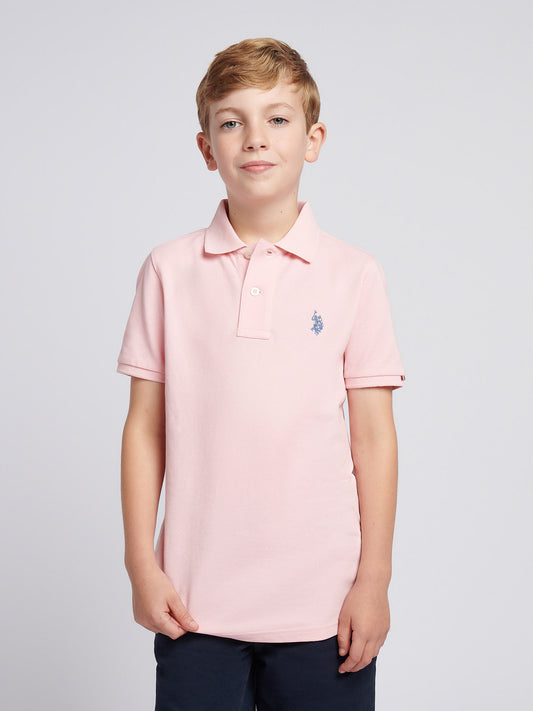 Boys Double Horsemen Polo Shirt in Tickled Pink