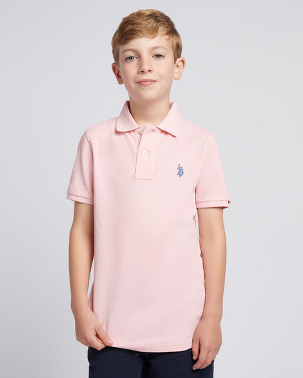 Boys Double Horsemen Polo Shirt in Tickled Pink