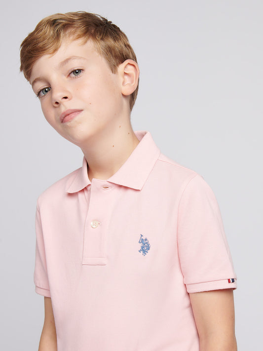 Boys Double Horsemen Polo Shirt in Tickled Pink
