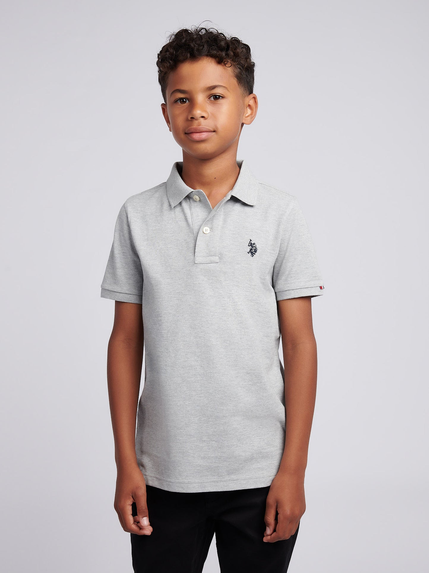 Boys Double Horsemen Polo Shirt in Mid Grey Marl