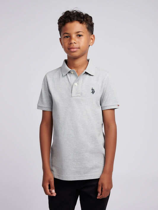 Boys Double Horsemen Polo Shirt in Mid Grey Marl
