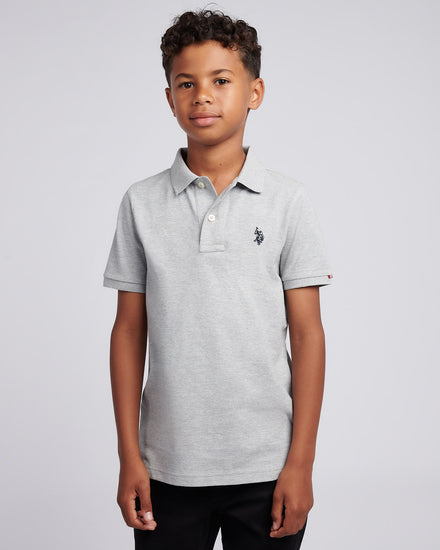 Boys Double Horsemen Polo Shirt in Mid Grey Marl