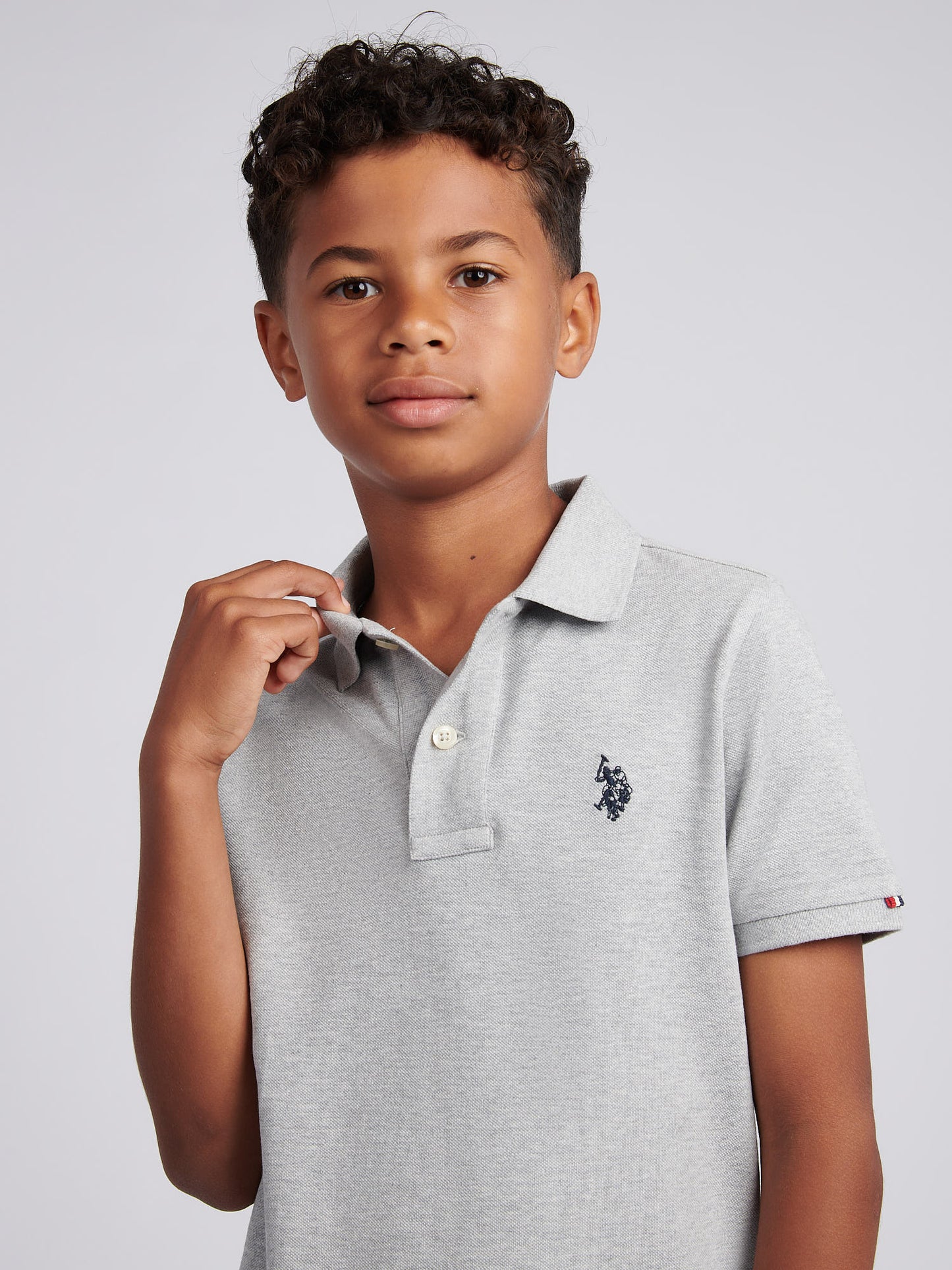 Boys Double Horsemen Polo Shirt in Mid Grey Marl