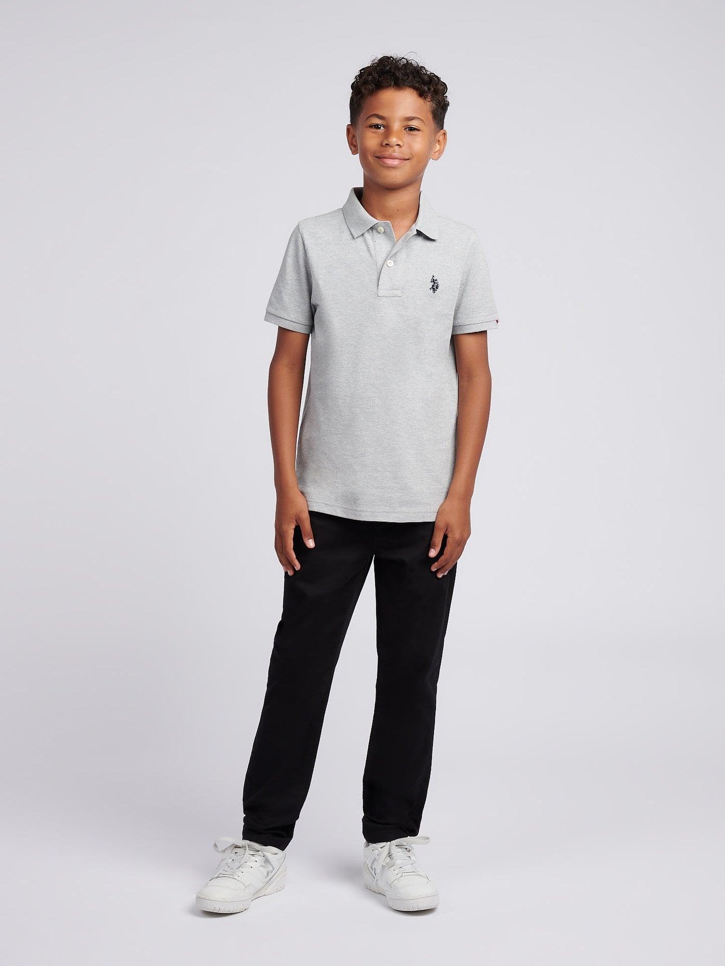 Boys Double Horsemen Polo Shirt in Mid Grey Marl
