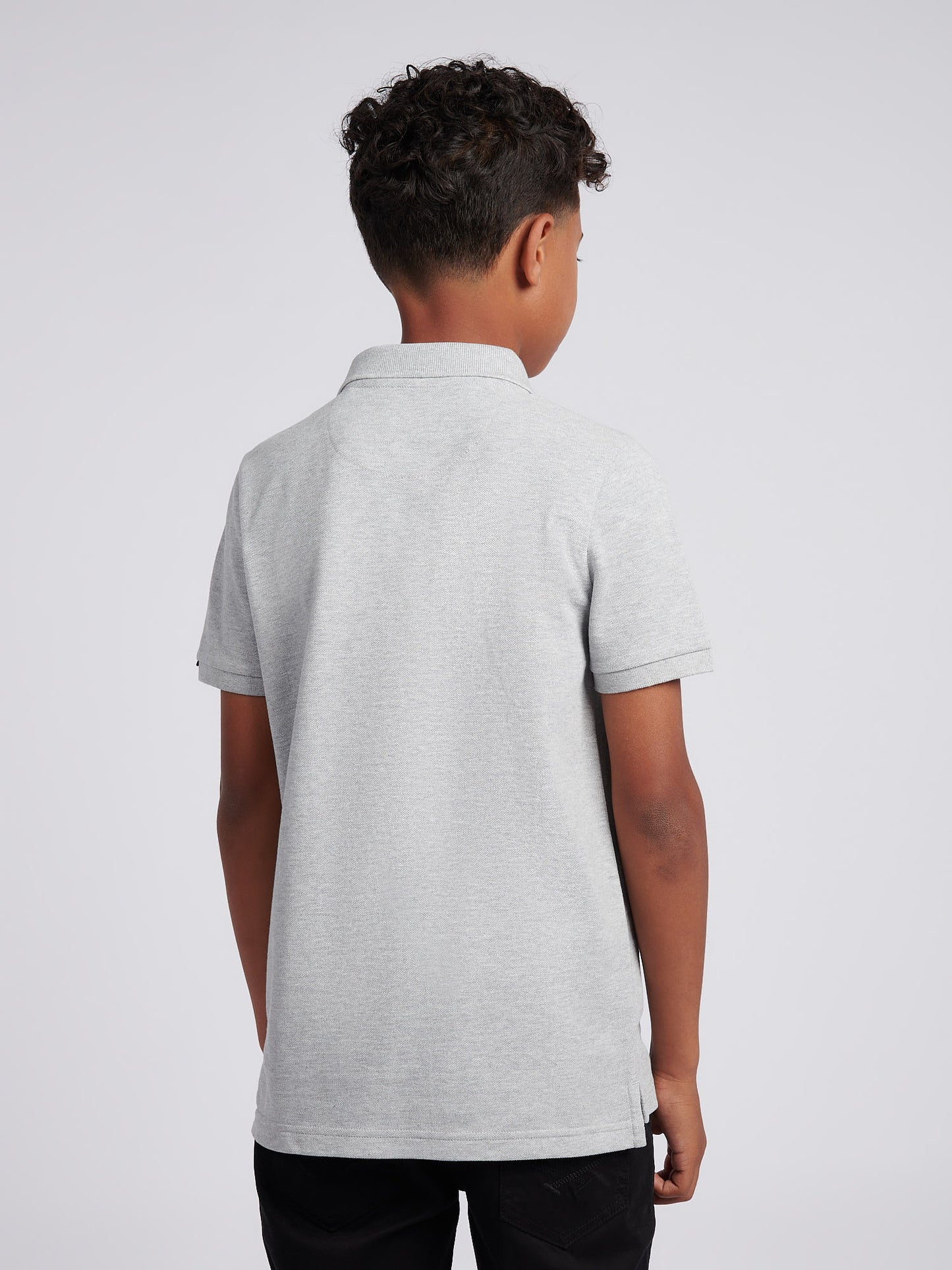Boys Double Horsemen Polo Shirt in Mid Grey Marl