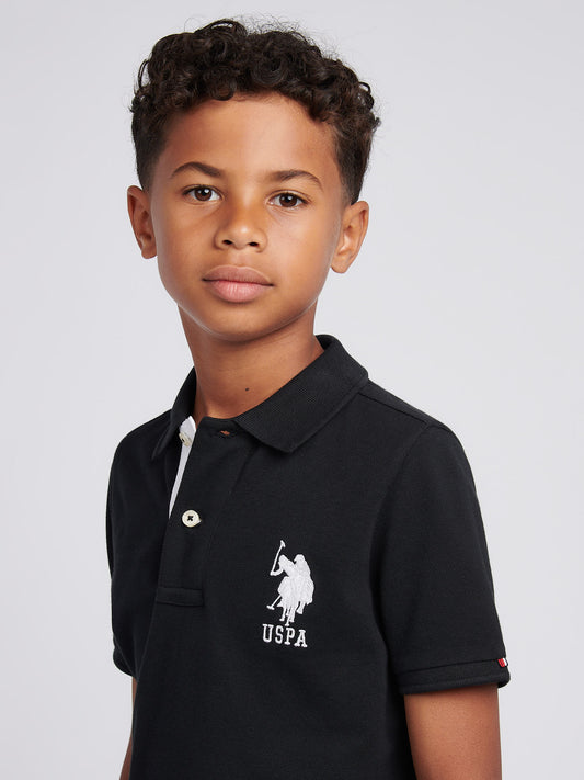 Boys Player 3 Polo Shirt in Black Bright White DHM