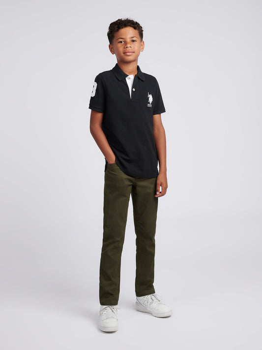 Boys Player 3 Polo Shirt in Black Bright White DHM