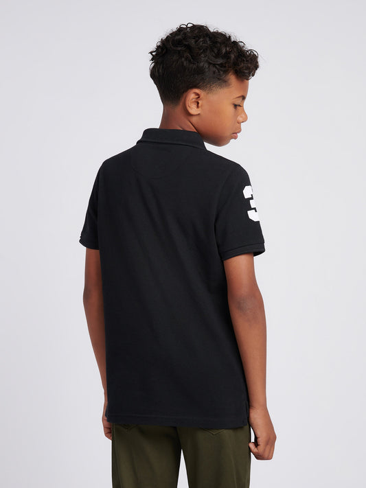 Boys Player 3 Polo Shirt in Black Bright White DHM
