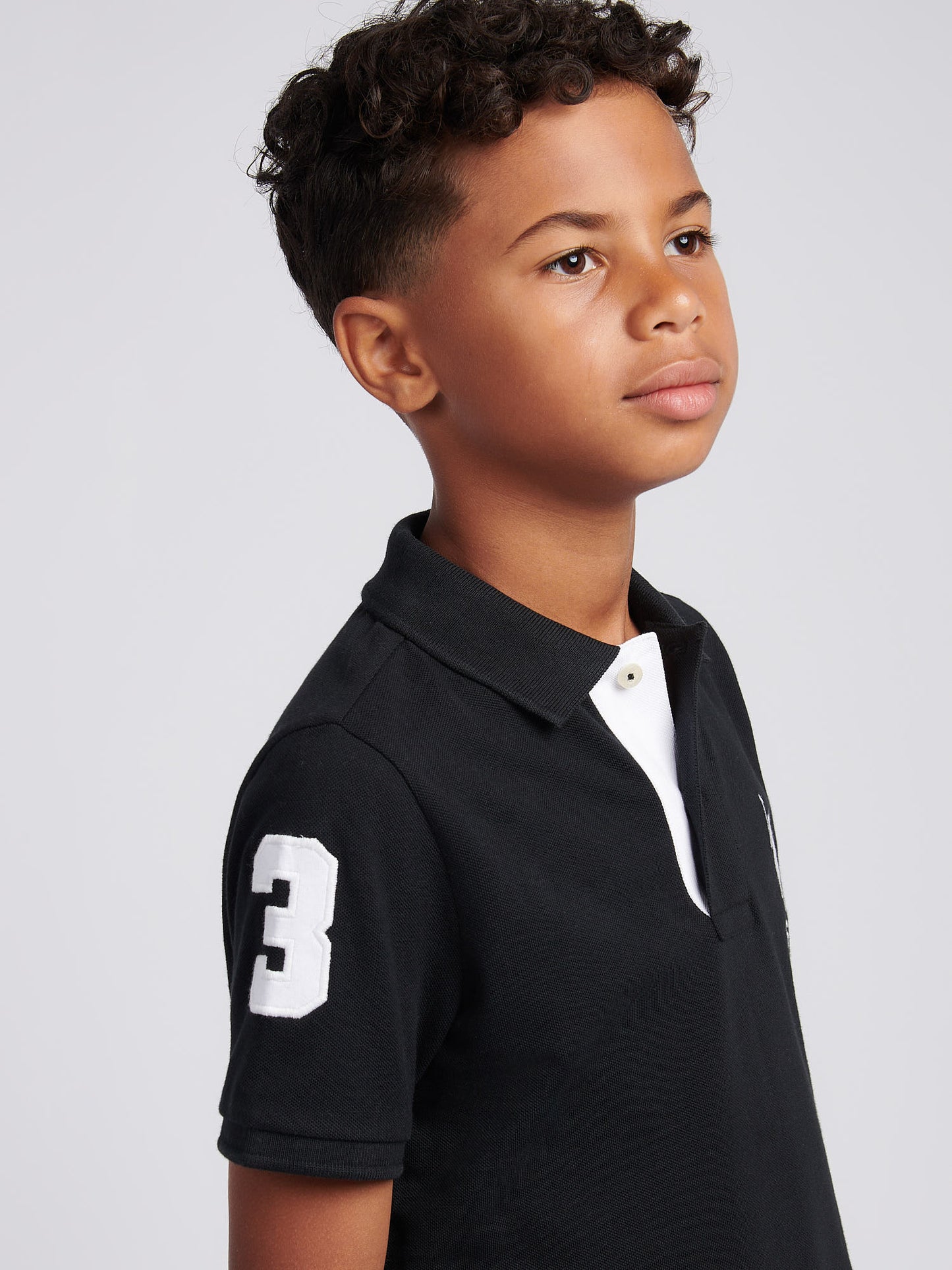 Boys Player 3 Polo Shirt in Black Bright White DHM