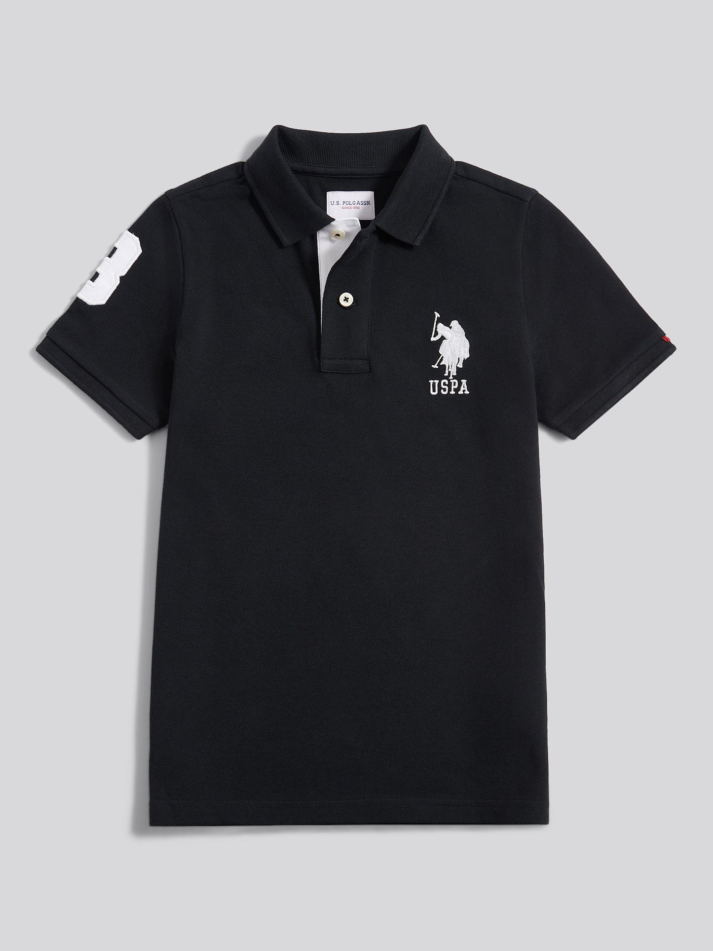 Boys Player 3 Polo Shirt in Black Bright White DHM