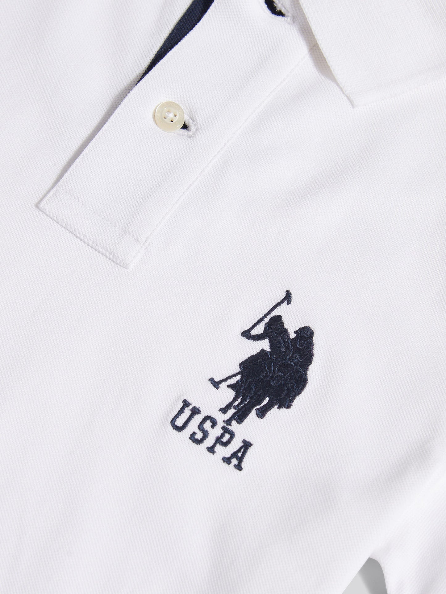 Boys Player 3 Polo Shirt in White / Dark Sapphire Navy DHM