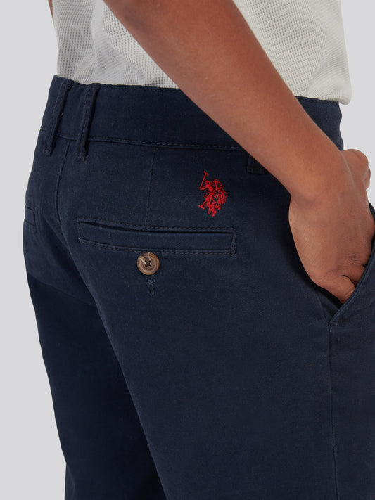 Boys Classic Chino Short in Dark Sapphire Navy / Haute Red DHM