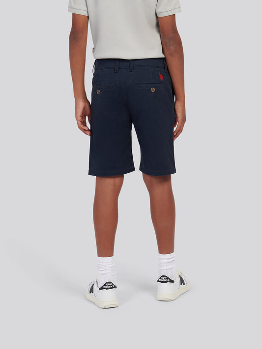 Boys Classic Chino Short in Dark Sapphire Navy / Haute Red DHM