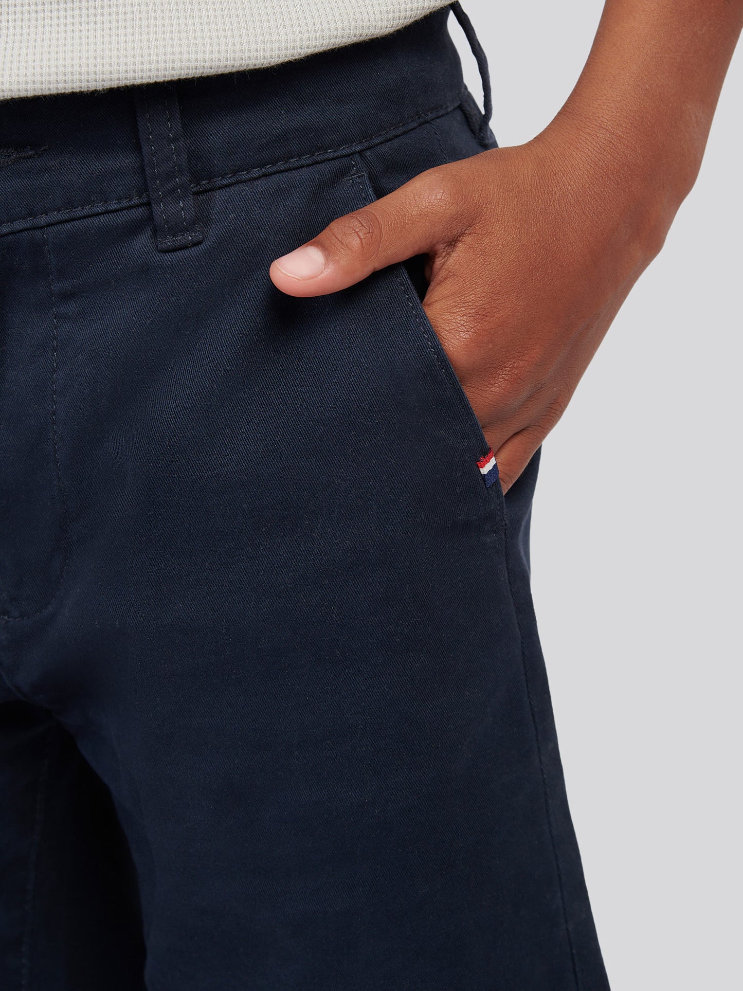 Boys Classic Chino Short in Dark Sapphire Navy / Haute Red DHM
