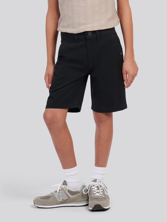Boys Classic Chino Short in Black Bright White DHM