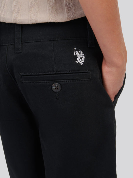 Boys Classic Chino Short in Black Bright White DHM